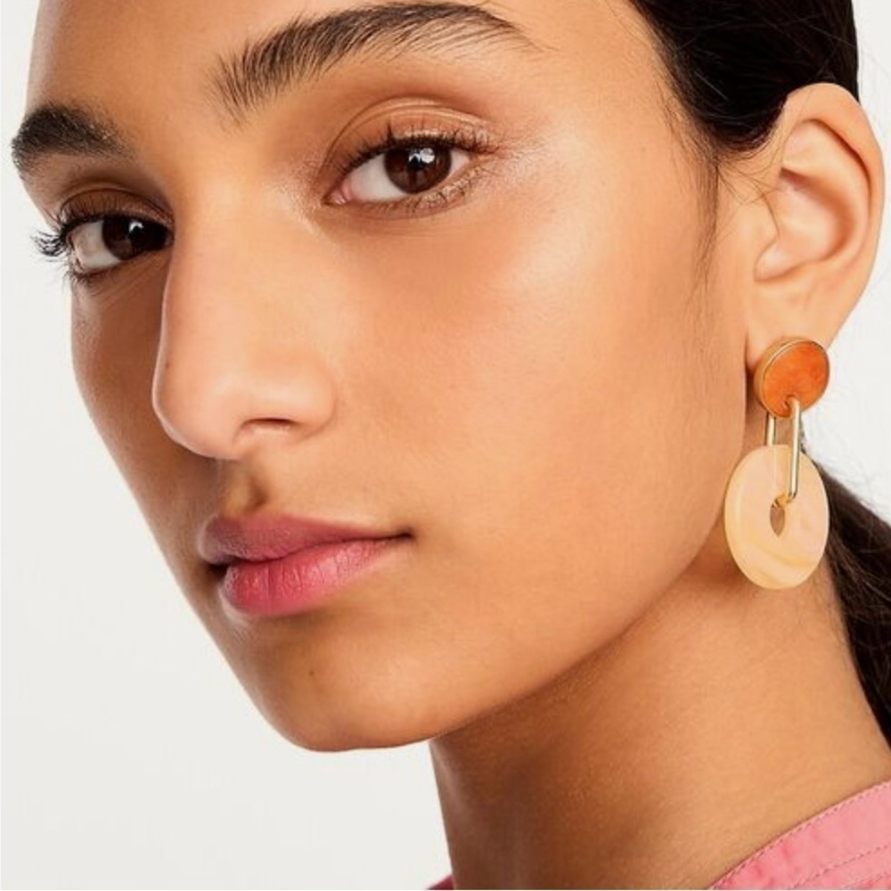 NWT J. Crew Disc Planet Rings Drop Earrings in Pale Nectar, Hypoallergenic Posts